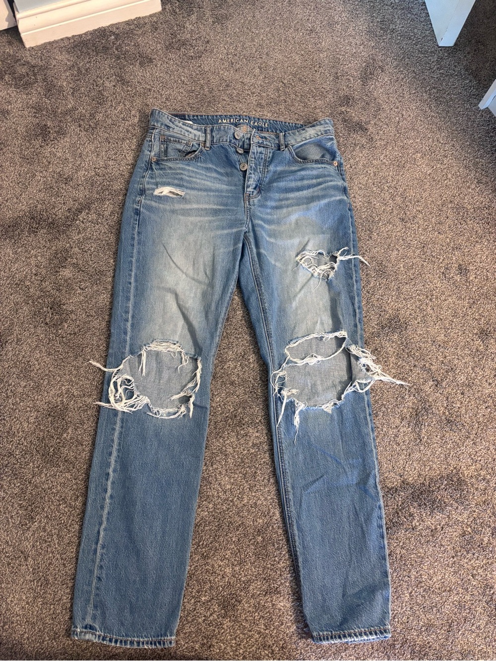 American Eagle Outfitters Distressed Light Blue Boyfriend Jeans